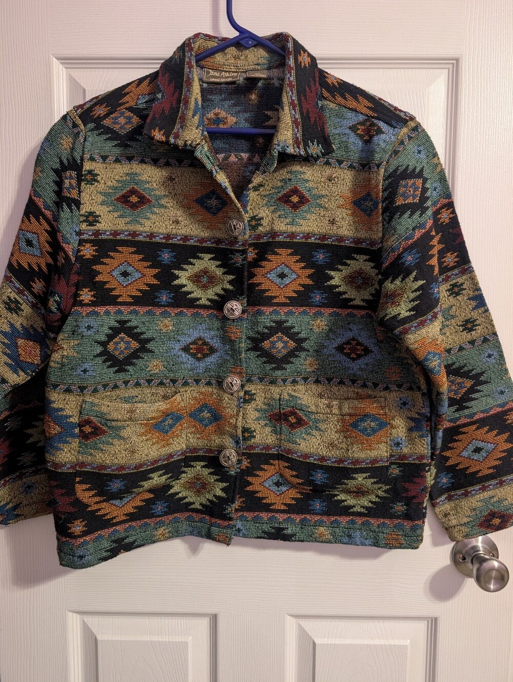 Vintage Jane Ashley Jacket Womens Large Colorful Tapestry Southwestern Aztec